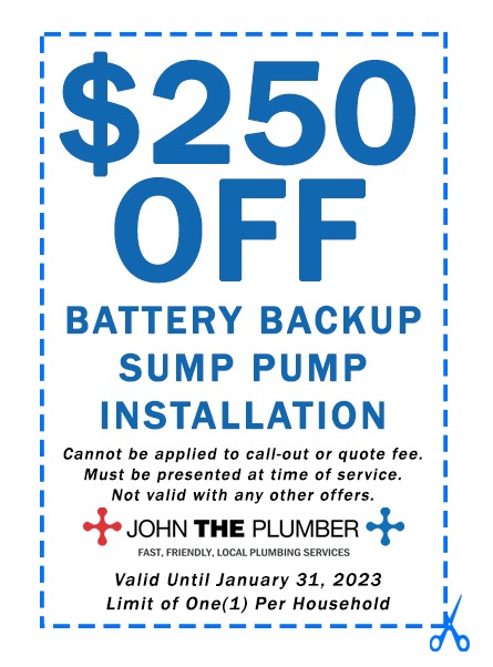 save $250 on a Battery Backup Sump Pump Installation