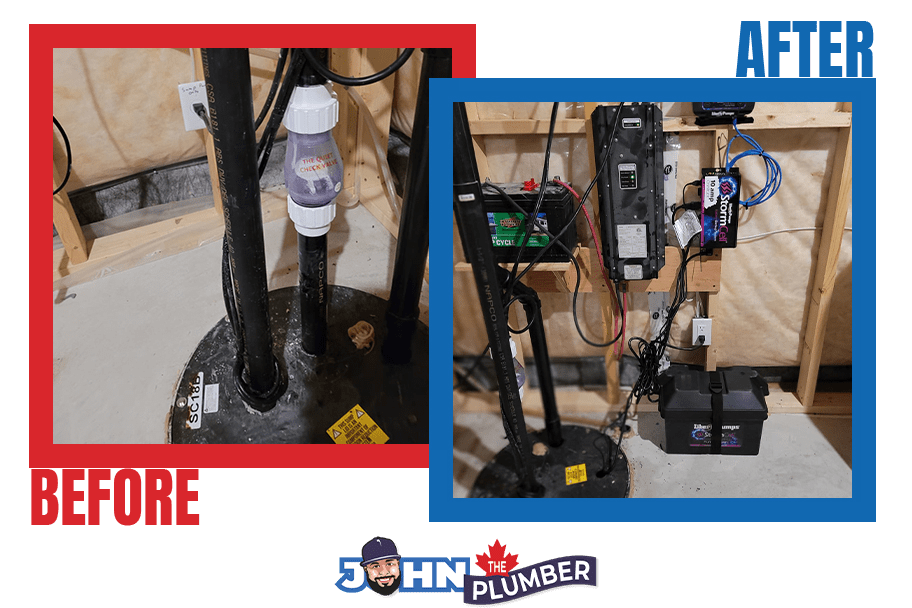 Before and after battery backup sump pump installation in Ottawa