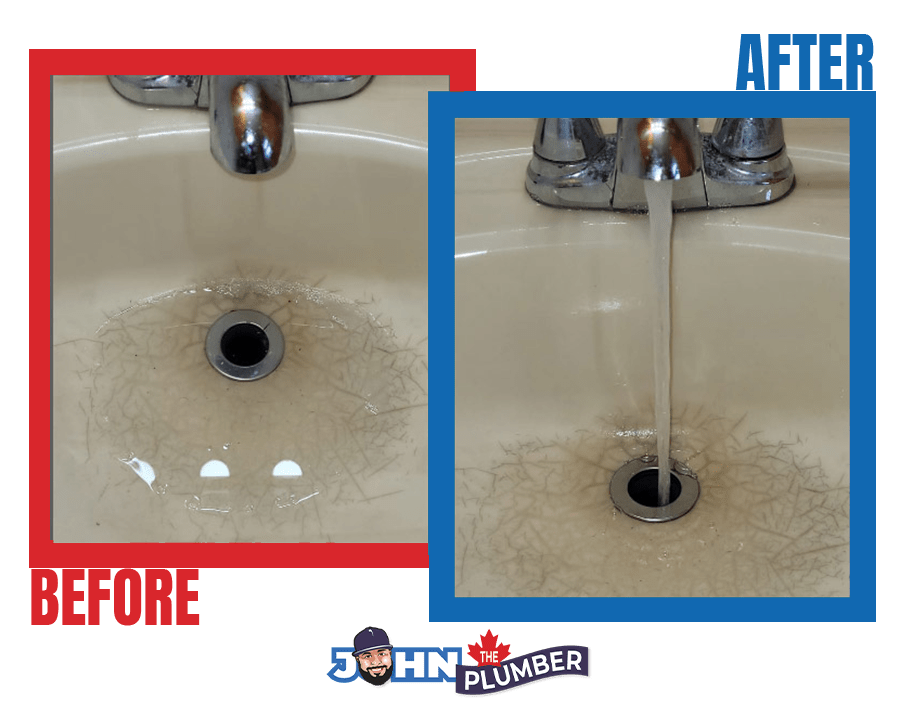 Before and after clogged bathroom sink drain cleaning in York
