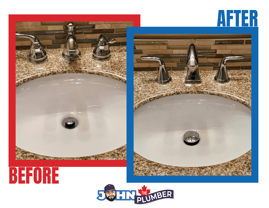 Before and after bathroom faucet replacement in Ottawa