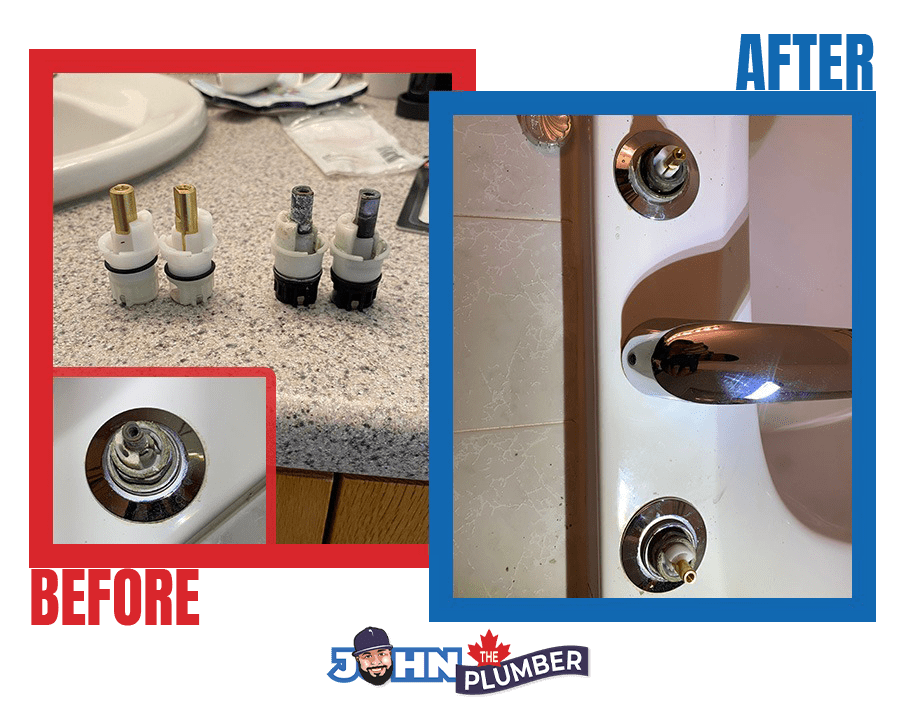 Before and after faucet cartridge replacement repair in Ottawa