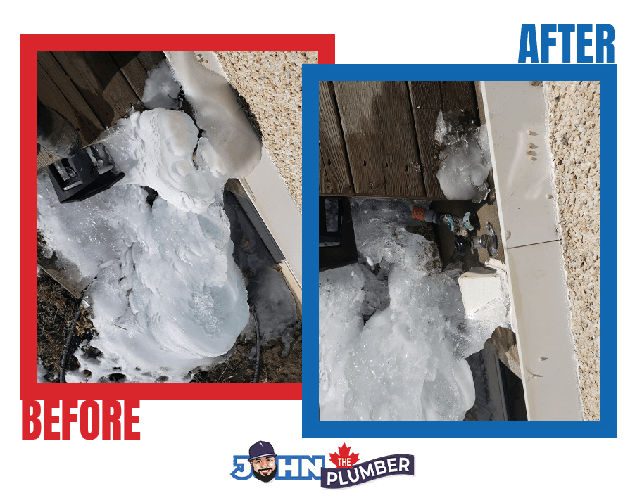 Before and after frozen outdoor faucet plumbing repair
