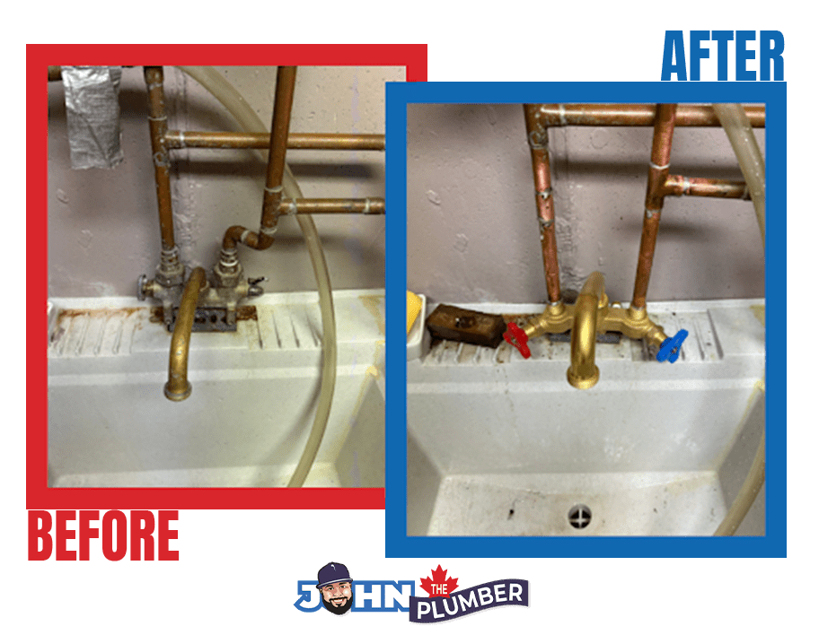 Before and after laundry faucet installation in Ottawa
