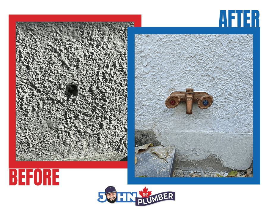 Before and after new outdoor faucet installation in Ottawa