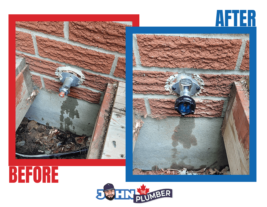 Before and after outdoor faucet installation in Ottawa