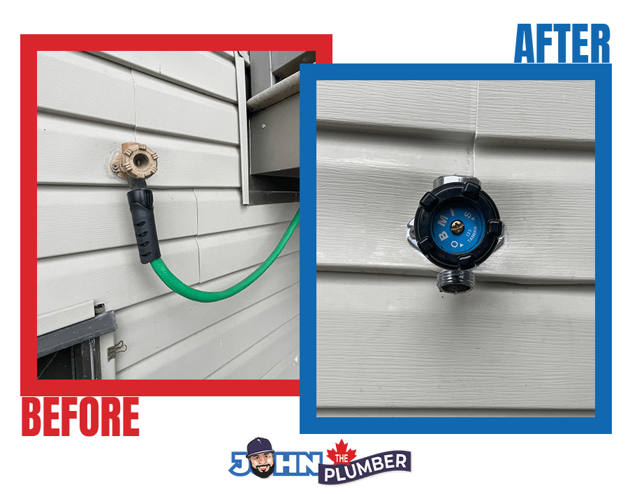 Before and after outdoor faucet replacement in Ottawa