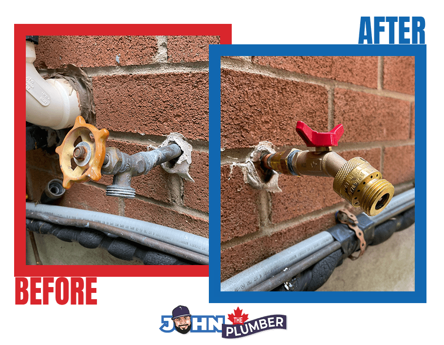 Before and after outdoor faucet replacement in Ottawa