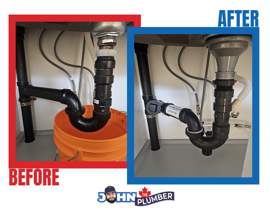 Before and after under sink leak repair in Ottawa