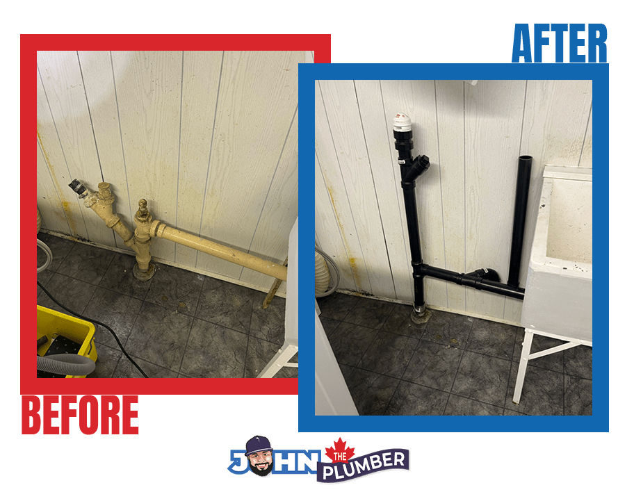 Before and after laundry drain replacement in Ottawa