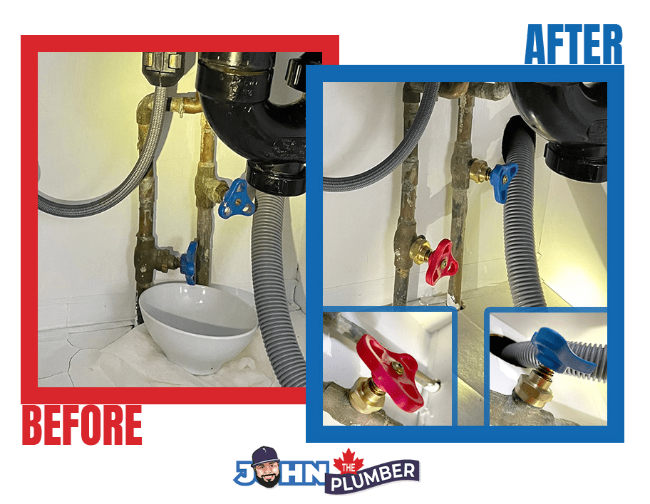 Before and after plumbing leak repair in Ottawa