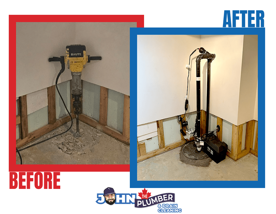 Before and after new sump pump installation in Ottawa