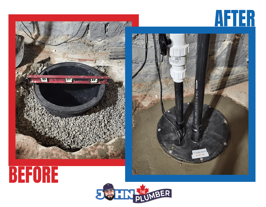 Before and after sump pump installation completed in Ottawa
