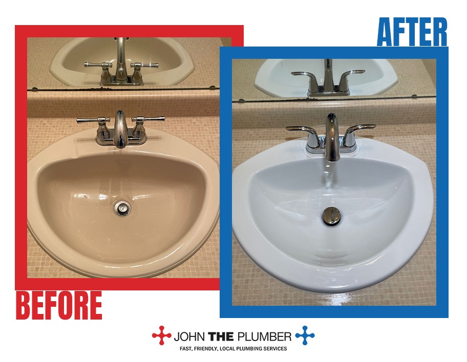 before and after bathroom faucet and sink installation
