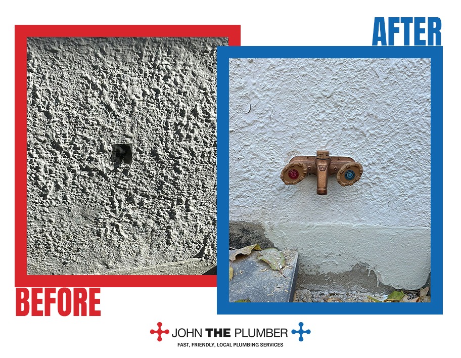 before and after outdoor faucet installation