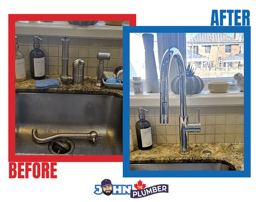 Kitchen faucet replacement, before and after, by John The Plumber