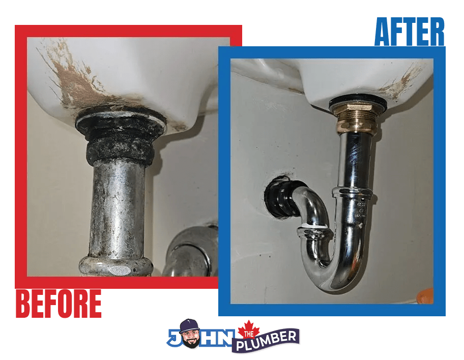 Sink drain repair, before and after, by John The Plumber