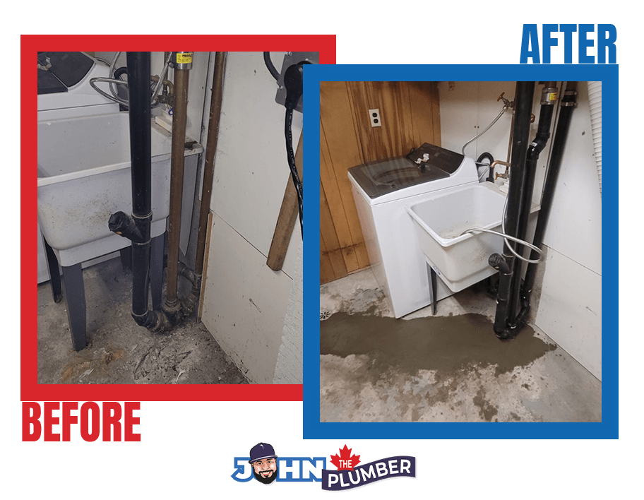 Before and After Clogged Floor Drain Scarborough