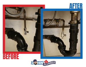 Before and after under-sink pipe repair and replacement Toronto