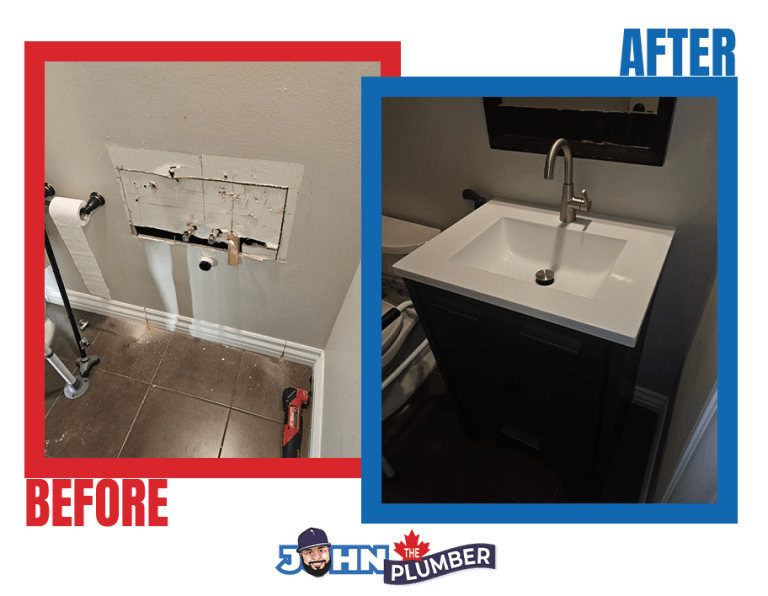 Bathroom Plumbing in Hamilton vanity install before and after