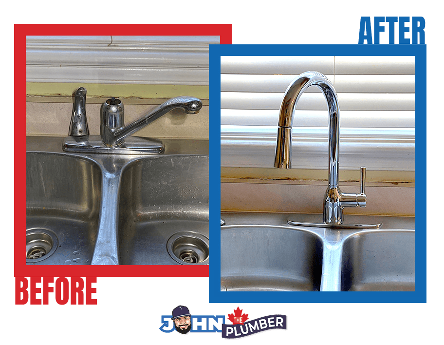 Kitchen faucet replacement before and after in Ottawa