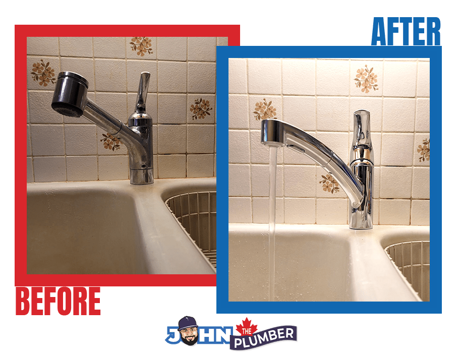 Before and after kitchen faucet replacement in Ottawa