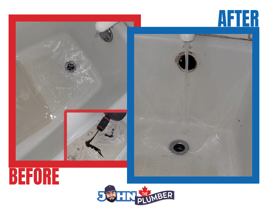 Before and after standing shower drain cleaning in Hamilton
