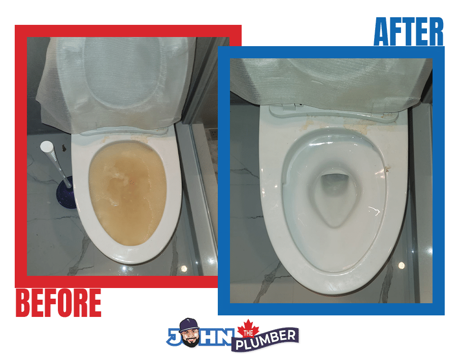 Before and after clogged toilet drain cleaning in Barrhaven