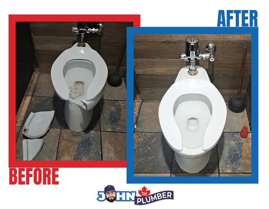 Damaged toilet requiring replacement