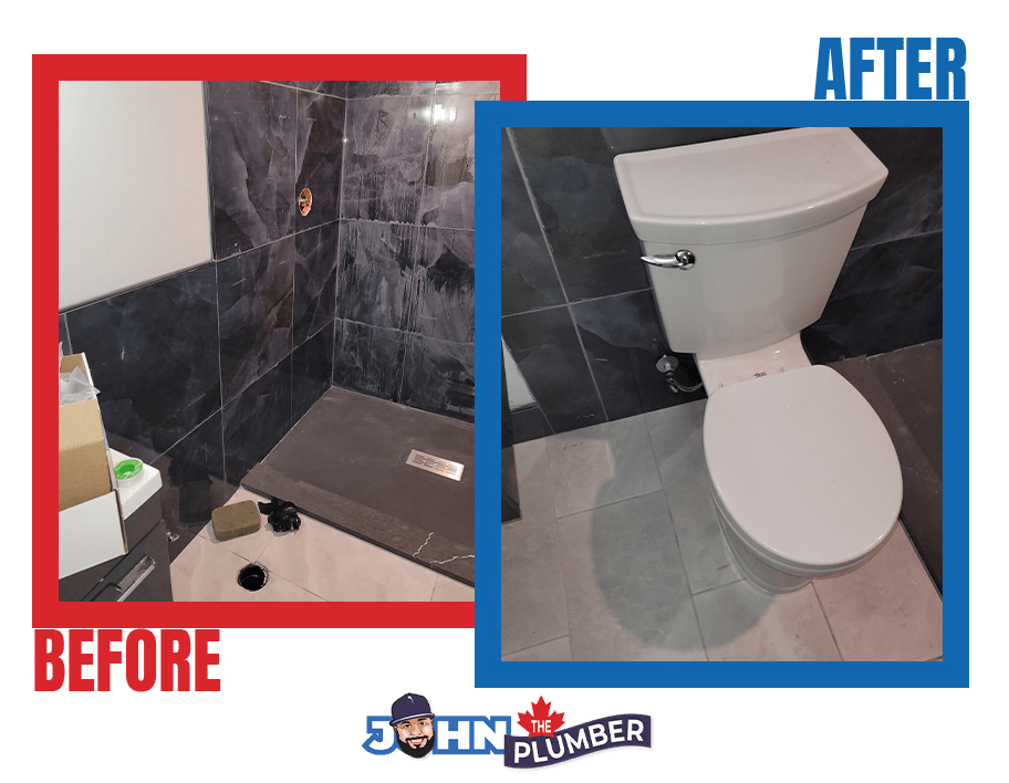 Before and after new toilet installation