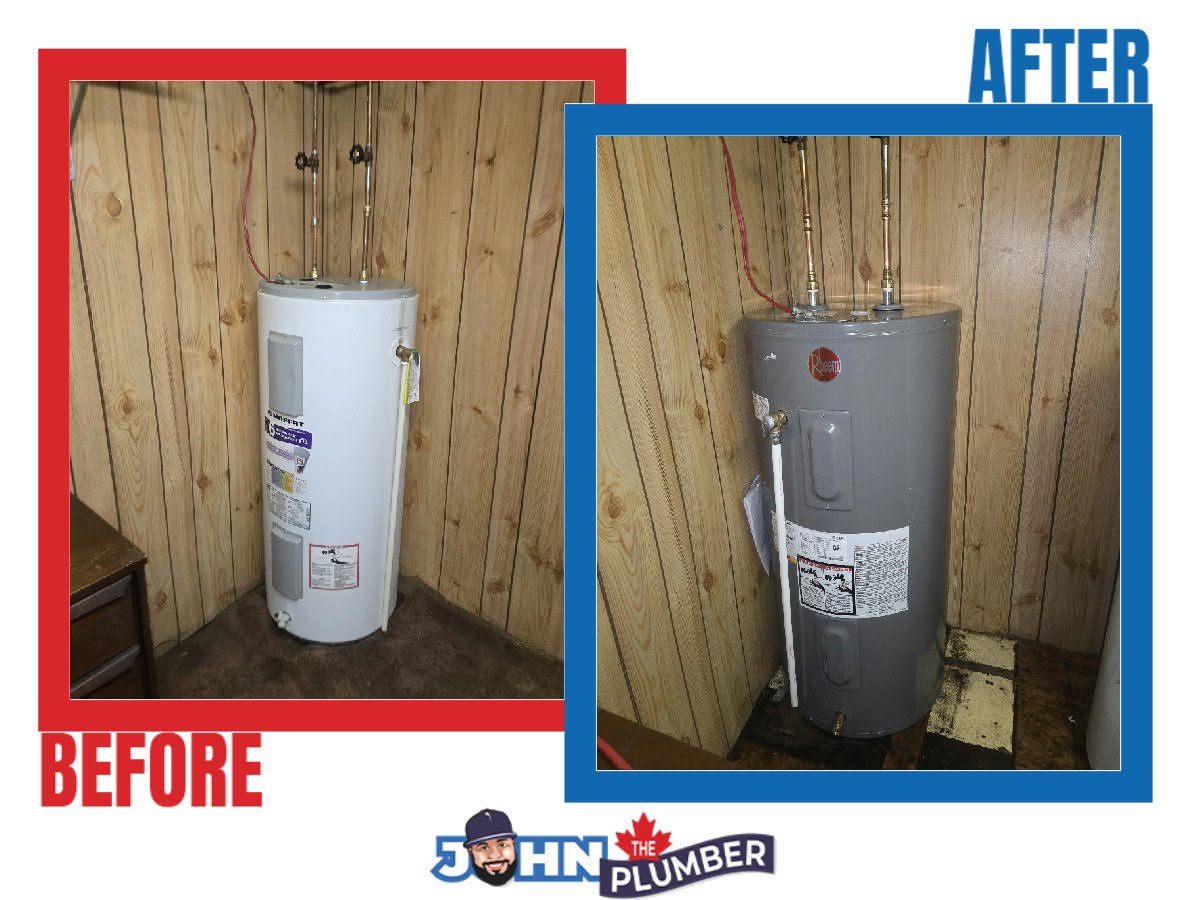 Before and after electric water heater replacement in Hamilton's North End harbourfront