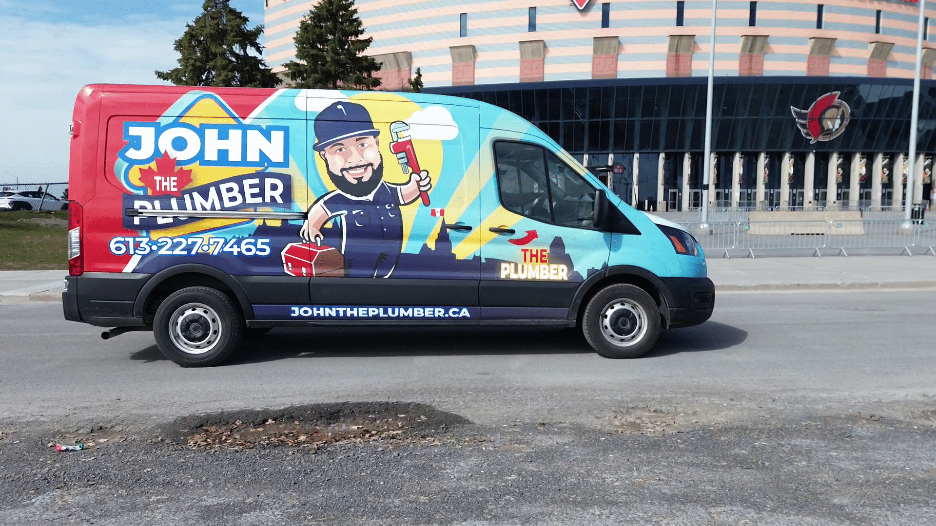 John The Plumber service van outside the Ottawa Senators arena
