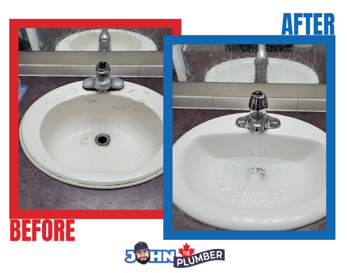 before and after clogged bathroom sink waterloo